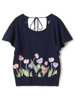 エンブロイダリーニットトップス/ブルー