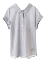 バックリボン半袖ゆるブラウス/ブルー