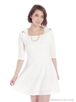 肩りぼん5分袖ワンピース/ピンク