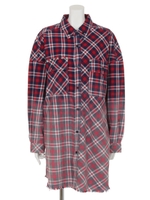 サンダー切り替えシャツワンピース/レッド