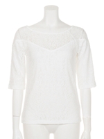 【LATINA】総レースコンシャス5分袖トップス/BK