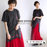 クロスステッチ風フラワープリント チュニック