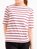 ハイゲージボーダー5分袖Tシャツ/レッド柄