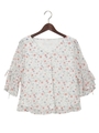 リボン付袖フレア花柄/TOPS/オフホワイト