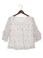 リボン付袖フレア花柄/TOPS/オフホワイト