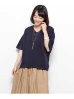 リヨセルコットンVネックカットソー/ネイビー(093)