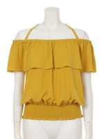 【LATINA】無地×ボーダーフリルホルタートップス/YEL