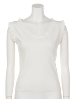 フリルノースリニット(ホワイト、ブラウン)/ホワイト