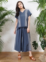 刺繍麻レーヨン ワイドパンツ/ブラウン