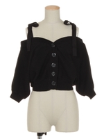 半袖オフショルリボンTOPS/ブラック