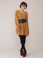 ベルト付フェイクミンクワンピ/マスタード