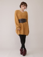 ベルト付フェイクミンクワンピ/マスタード