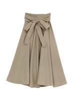 ウエストリボンリネンフレアスカート/ベージュ
