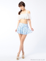 オフショルフラワービキニ3点セット/パウダーブルー