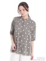 シャンブレードットプリントブラウス/ピンク