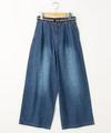 ラインベルト付きワイドデニムパンツ
