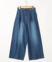 ラインベルト付きワイドデニムパンツ