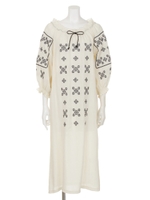 【CHILLE】刺繍スモックロングワンピース/ベージュ(005)