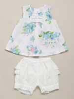 ポンポンフラワープリント チュニック+パンツset/ブルー