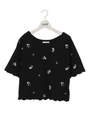 総花刺繍スカラップTシャツ/ピンク