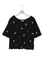 総花刺繍スカラップTシャツ/ピンク