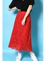 【AZUL by moussy】コットンレースミディスカート/RED