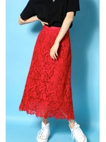 【AZUL by moussy】コットンレースミディスカート/RED