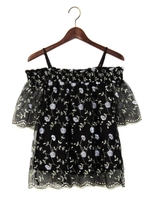 チュール刺繍オフショル/TOPS/オフホワイト/ピンク