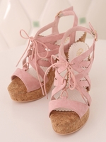 スカラップレースアップサンダル/ピンク