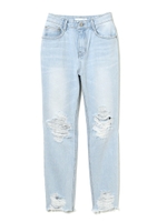 クラッシュヘムストレートデニム/SAX