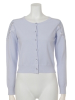 フラワー刺繍ニットカーデ/ブルー