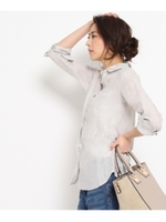 〔洗える〕Safilin リネンストライプ柄シャツ/ライトグレー(311)