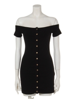 【LATINA】ゴールドボタンオフショルダータイトミニワンピース/BK