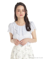 ラッフルビジュー付きブラウス/ネイビー