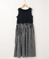 異素材切り替えワンピース(無地/ストライプ)