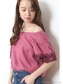 配色刺繍オフショルブラウス(濃ピンク)/濃ピンク