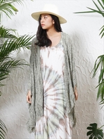 リネンMixケーブル×透かしニットフリンジトッパー/グリーン