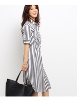 （洗える）ストライプロングシャツワンピース/ブルー(392)