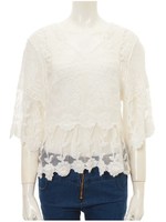 Vネックレースドッキングブラウス/ホワイト