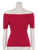 ５分袖オフショルリブニット/濃ピンク