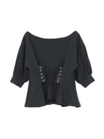 レースアップコルセットトップス/ブラック