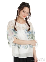 ボヘミアンフラワープリントブラウス/グリーン