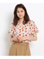 （洗える）アンティーク風フラワープリントブラウス/ライトベージュ(151)