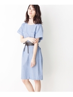 サッシュベルト付きポケットワンピース/ブルー(092)