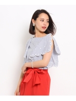 スカラップヘムストライプシャツ/ライトブルー(391)