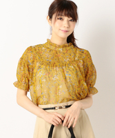 シフォン花柄プチスタンド半袖ブラウス