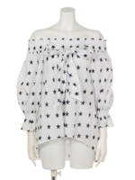 星柄ボリュームブラウス/ブラック