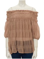 オフショルギャザーブラウス/ブルー