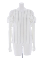 ピンストライプオフショルブラウス/ブラック