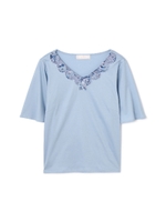 ◆大きいサイズ◆カットワーク刺繍カットソー/ブルー(110)